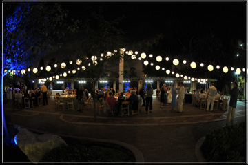 Japanese Friendship Garden Balboa Park Market String lights with Lanterns at night